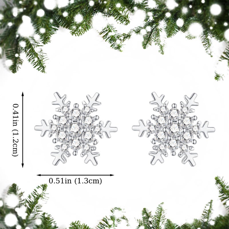 YOQUCOL Snowflake Flower Shape Stud Zirconia Crystal Pierced Earrings For Women - Image 2